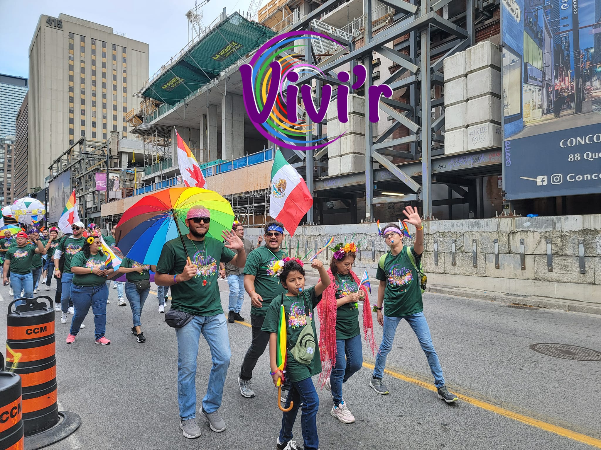 Colombian and Mexican flags at the pride parade