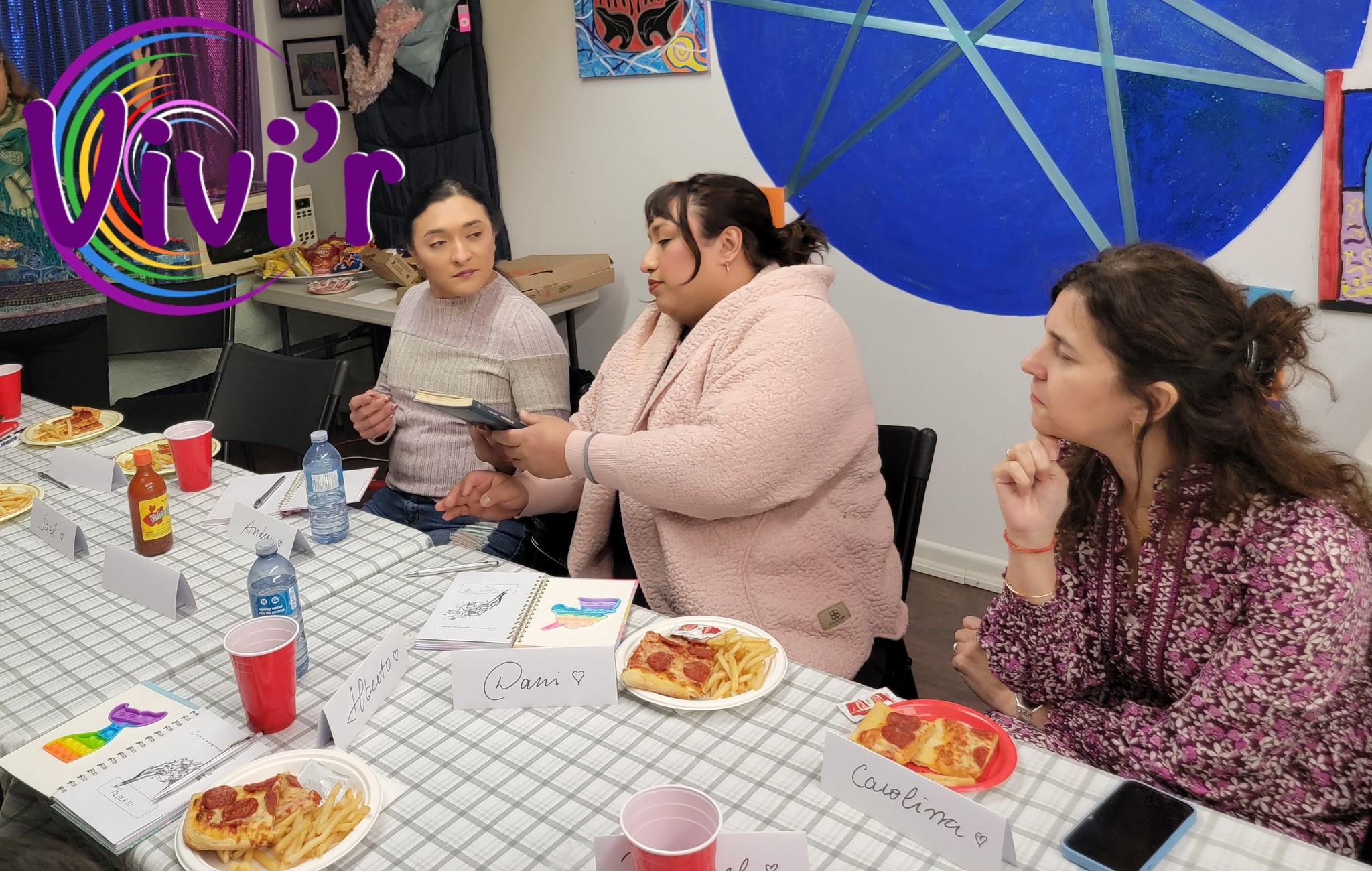 Workshop discussion over pizza